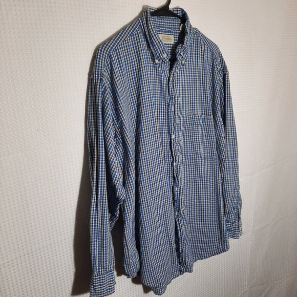 St John’s Bay L Blue Yellow Plaid Shirt Textured Cotton Button Down Long Sleeve - Picture 2 of 5